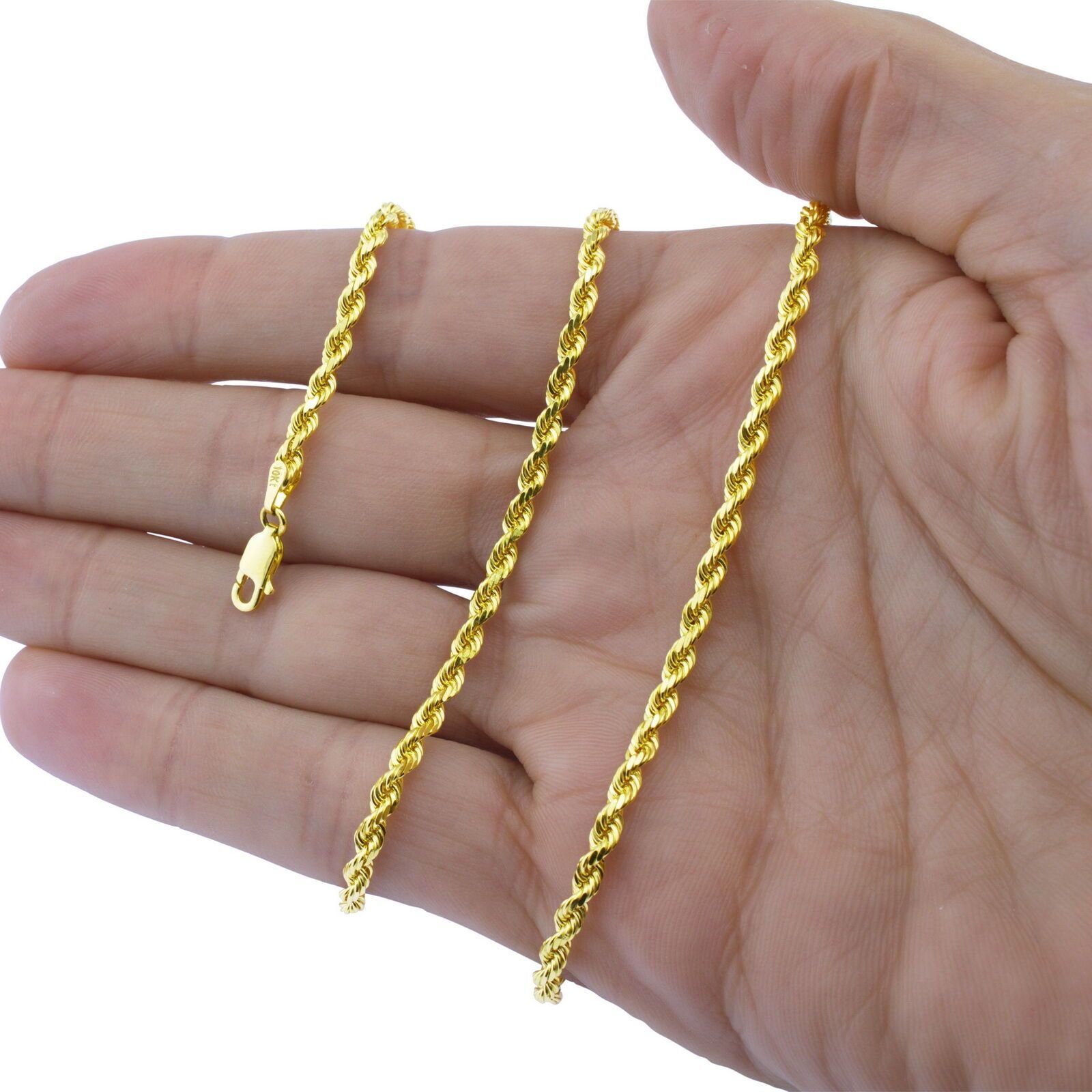 10K Solid Yellow Gold 3mm Rope Necklace Chain - Image 3