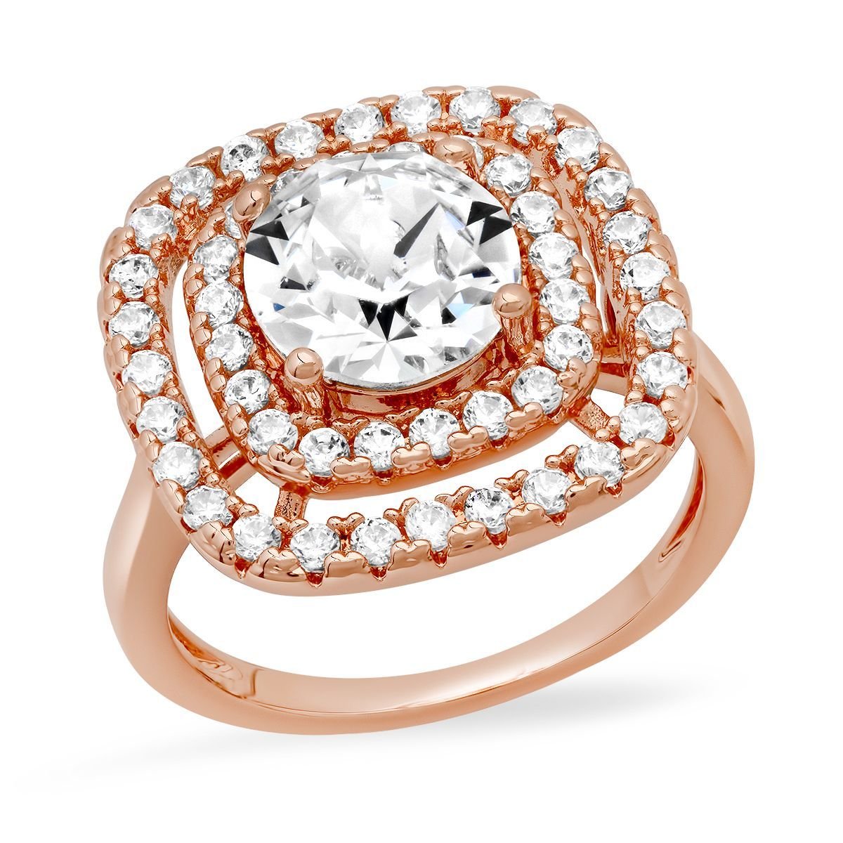 18K White Gold Plated Brass Square Engagement Ring Adorned with Swarovski Crystals - Image 5