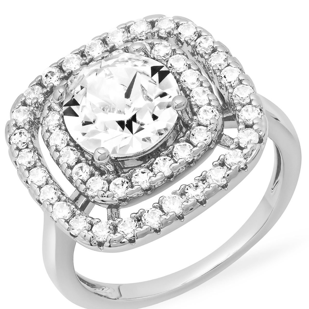 18K White Gold Plated Brass Square Engagement Ring Adorned with Swarovski Crystals - Image 3