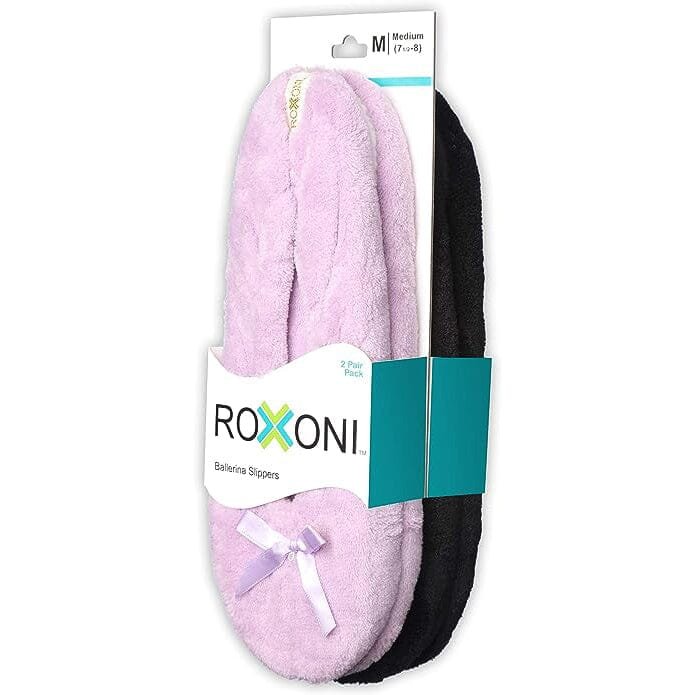 2-Pairs: Roxoni Women's Terry Classic Cotton & Velour Ballerina Slippers - Image 4