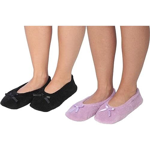 2-Pairs: Roxoni Women's Terry Classic Cotton & Velour Ballerina Slippers - Image 6