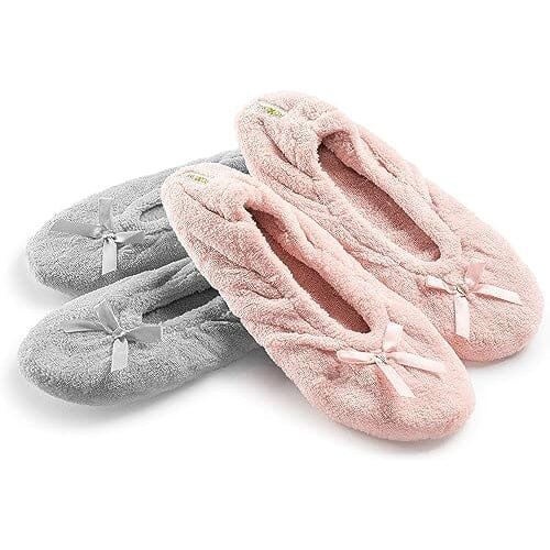 2-Pairs: Roxoni Women's Terry Classic Cotton & Velour Ballerina Slippers - Image 3