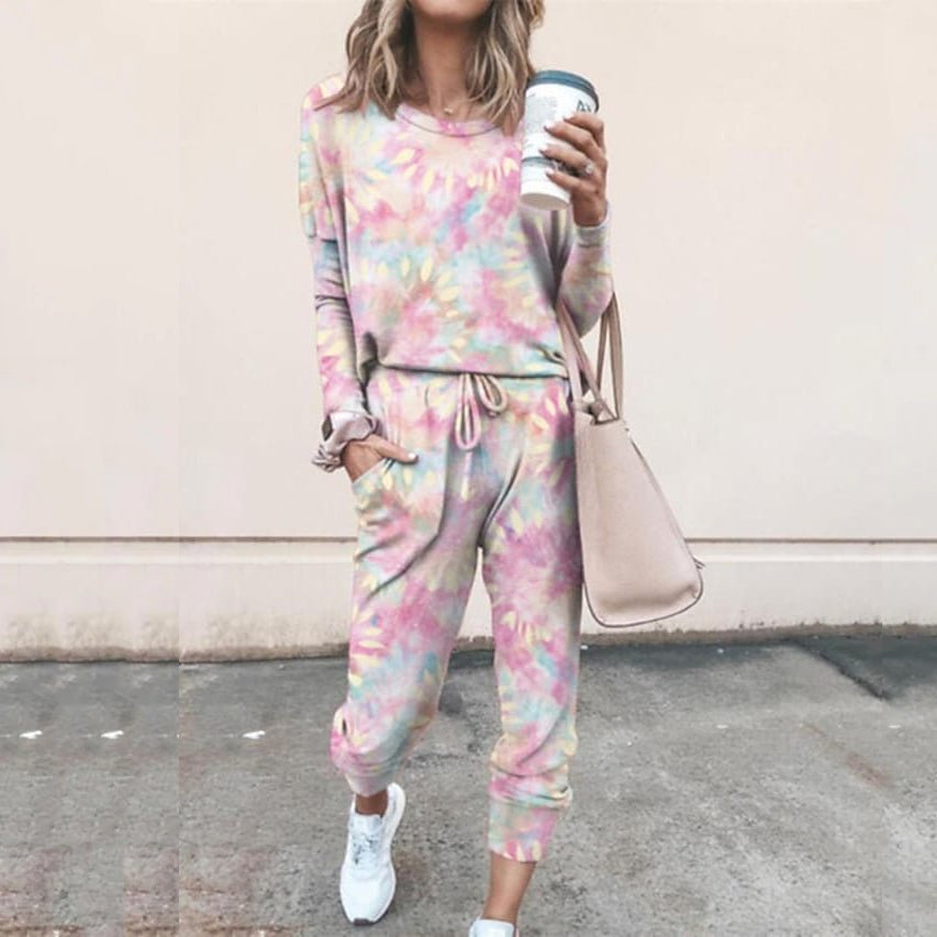 2-Piece Set: Women's Basic Tie Dye Sweatshirt Tracksuit Pants Sets - Image 3