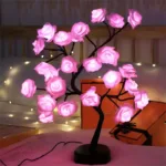 24 LED RGB 16 Colors Rose Tree Night Light Battery And USB Plug Operated Rose Flower Fairy Lights Remote Control - Image 3