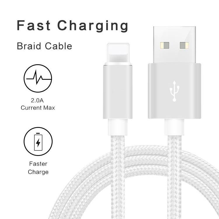 3-Pack: Heavy Duty Braided iPhone Lightning USB Cable - White - Image 4
