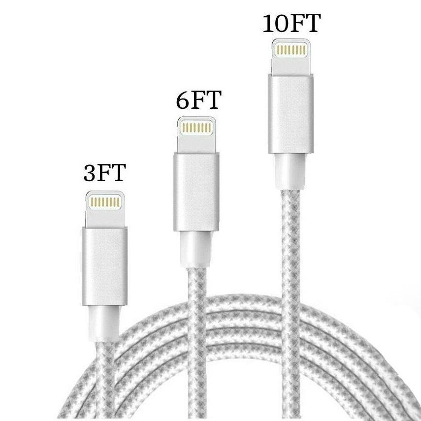 3-Pack: Heavy Duty Braided iPhone Lightning USB Cable - White