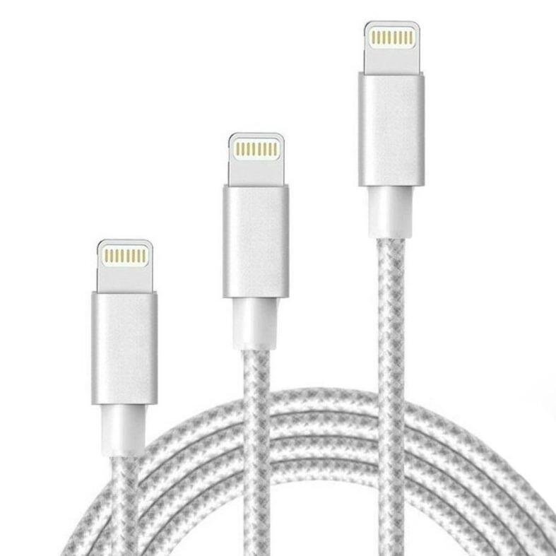 3-Pack: Heavy Duty Braided iPhone Lightning USB Cable - White - Image 2