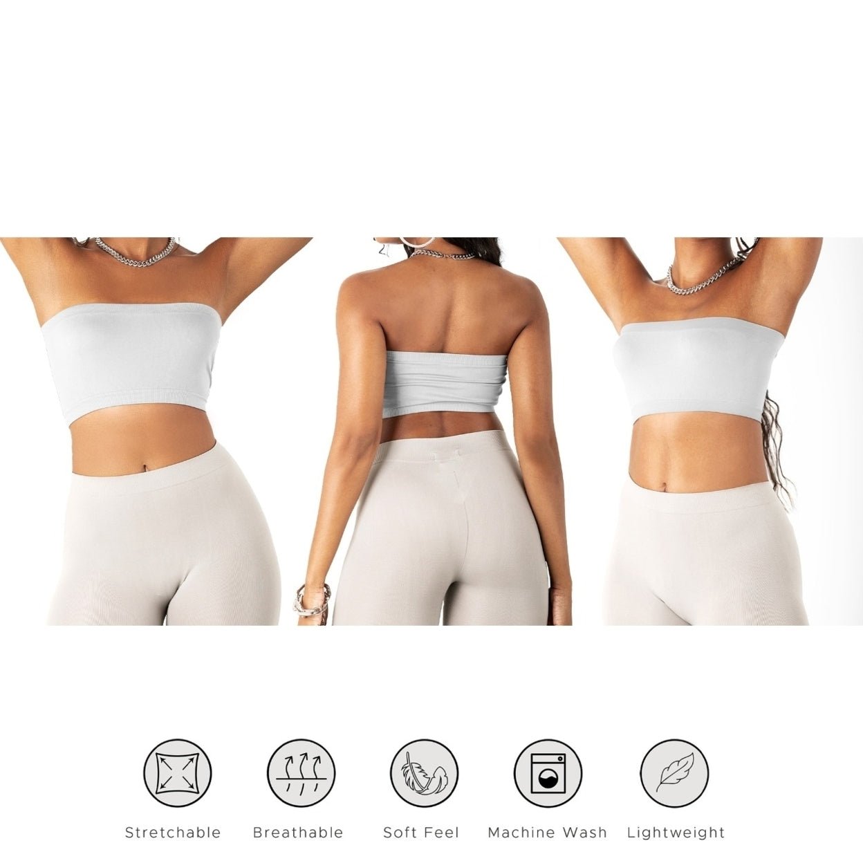 3-Pack: Women's Seamless Strapless Bandeau Crop Tube Top Bra Bralettes - Image 8