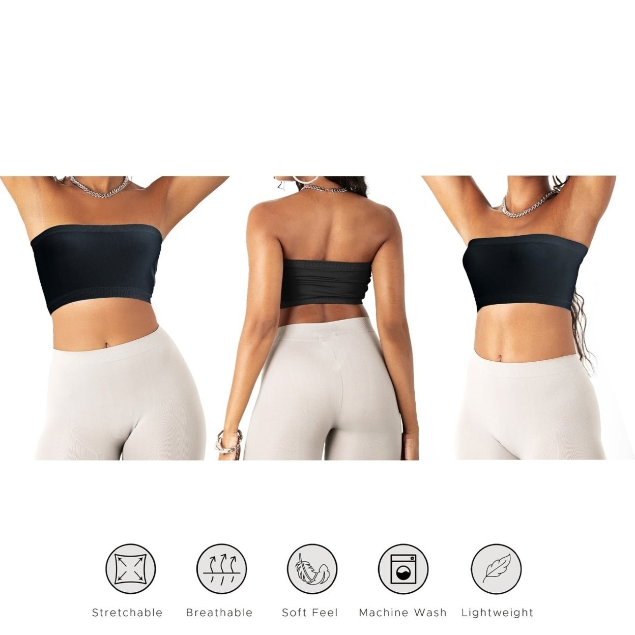 3-Pack: Women's Seamless Strapless Bandeau Crop Tube Top Bra Bralettes - Image 9
