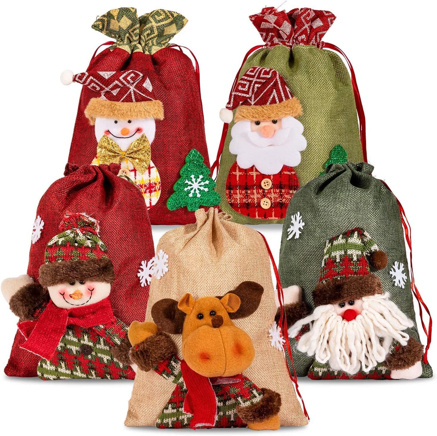 5-Pack: Drawstring Christmas Bags