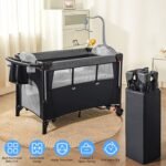 6-in-1 Foldable Baby Crib with Activity Center Diaper Changing Table - Image 12