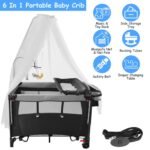 6-in-1 Foldable Baby Crib with Activity Center Diaper Changing Table - Image 5