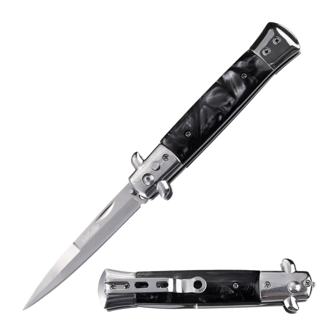 9-automatic-out-the-side-knife-tactical-black-marble-dailysale-945424.webp 2-Pack: 9" Automatic Out-The-Side Knife - Image 1