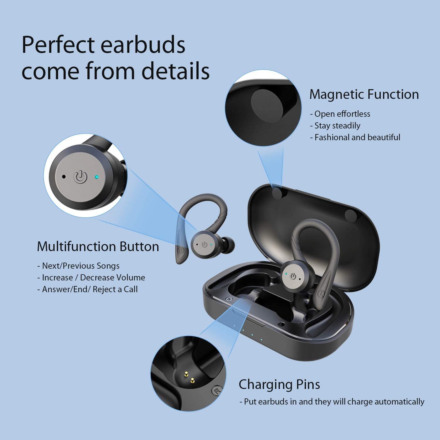 APEKX Bluetooth Headphones True Wireless Earbuds with Charging Case - Image 4