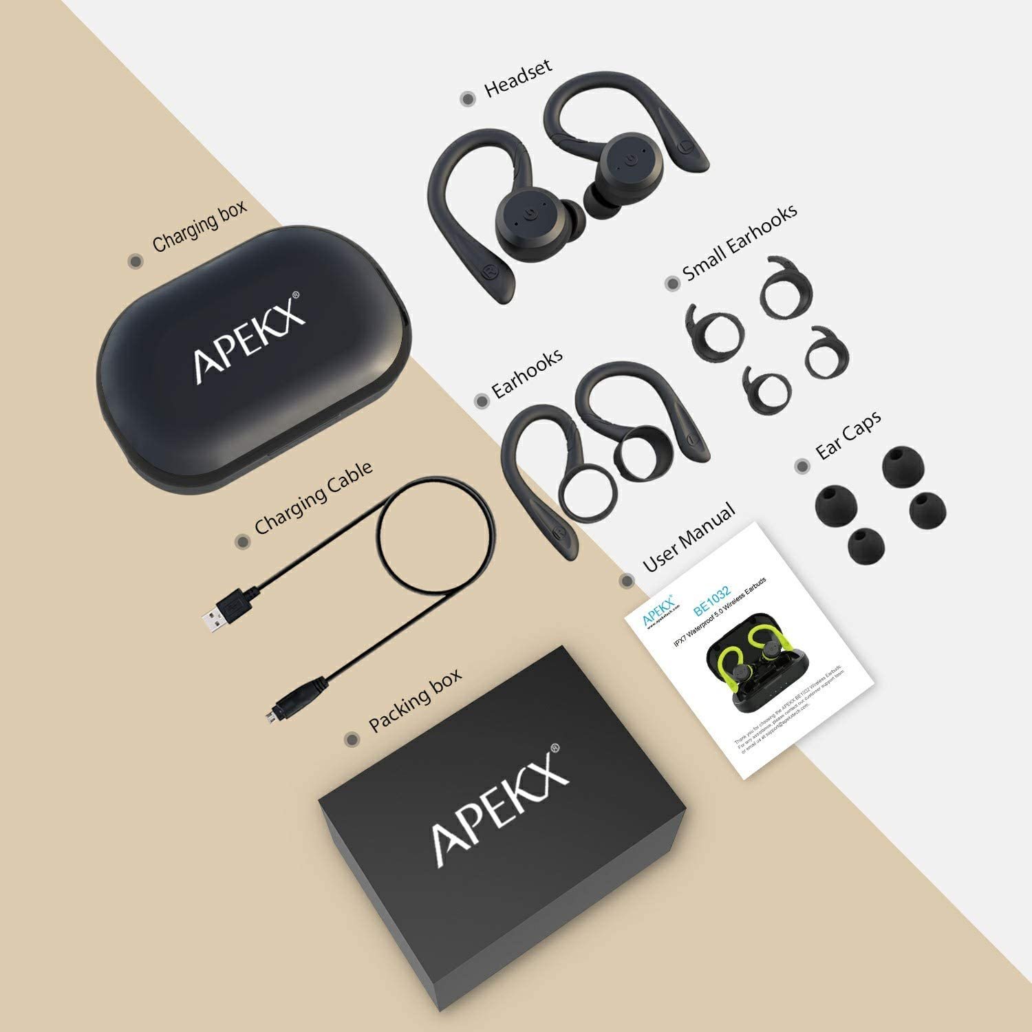 APEKX Bluetooth Headphones True Wireless Earbuds with Charging Case - Image 3