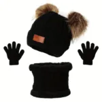 Children's Winter Knitted Wool Lining Warm Hat, Scarf, Glove Set For 2-5 Year Old Boys And Girls - Image 2