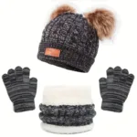 Children's Winter Knitted Wool Lining Warm Hat, Scarf, Glove Set For 2-5 Year Old Boys And Girls - Image 7