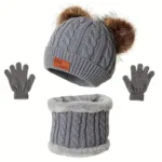 Children's Winter Knitted Wool Lining Warm Hat, Scarf, Glove Set For 2-5 Year Old Boys And Girls - Image 5