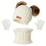 Children's Winter Knitted Wool Lining Warm Hat, Scarf, Glove Set For 2-5 Year Old Boys And Girls