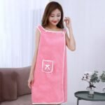 Coral Velvet Bath Towel Skirt Bow Sling Bathrobe - Image 4
