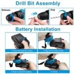 Cordless Drill Set with 2 Pieces 8V Batteries and Charger 2 Variable Speed 3/8In Keyless Chuck - Image 8
