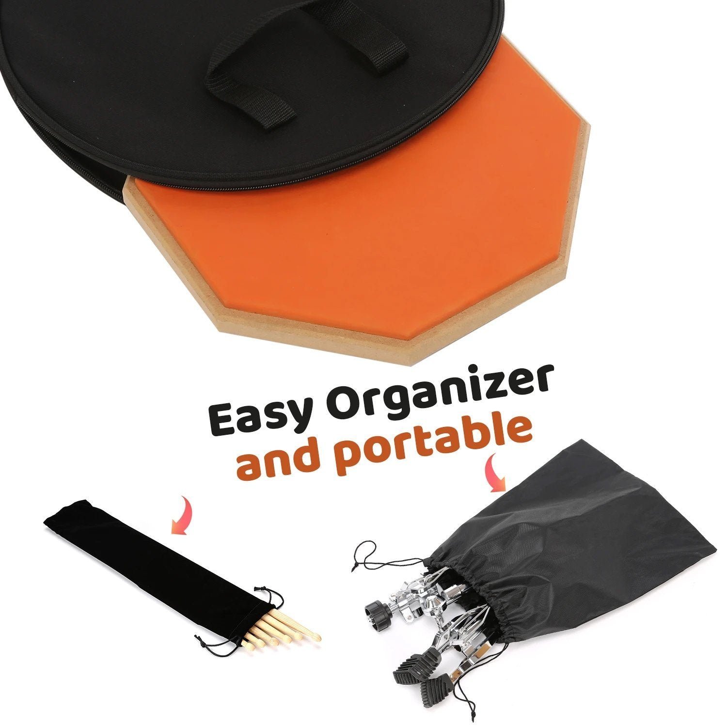 Drum Practice Pads with 3 Pairs of Drum Sticks and Adjustable Snare Drum Stand - Image 6