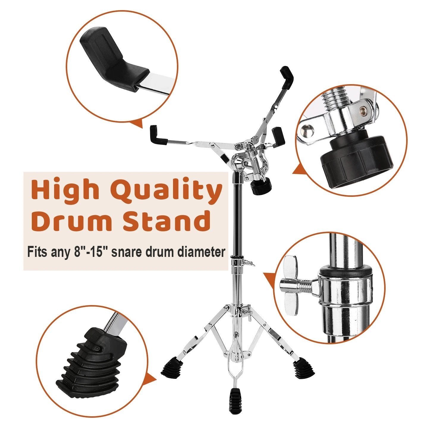 Drum Practice Pads with 3 Pairs of Drum Sticks and Adjustable Snare Drum Stand - Image 3
