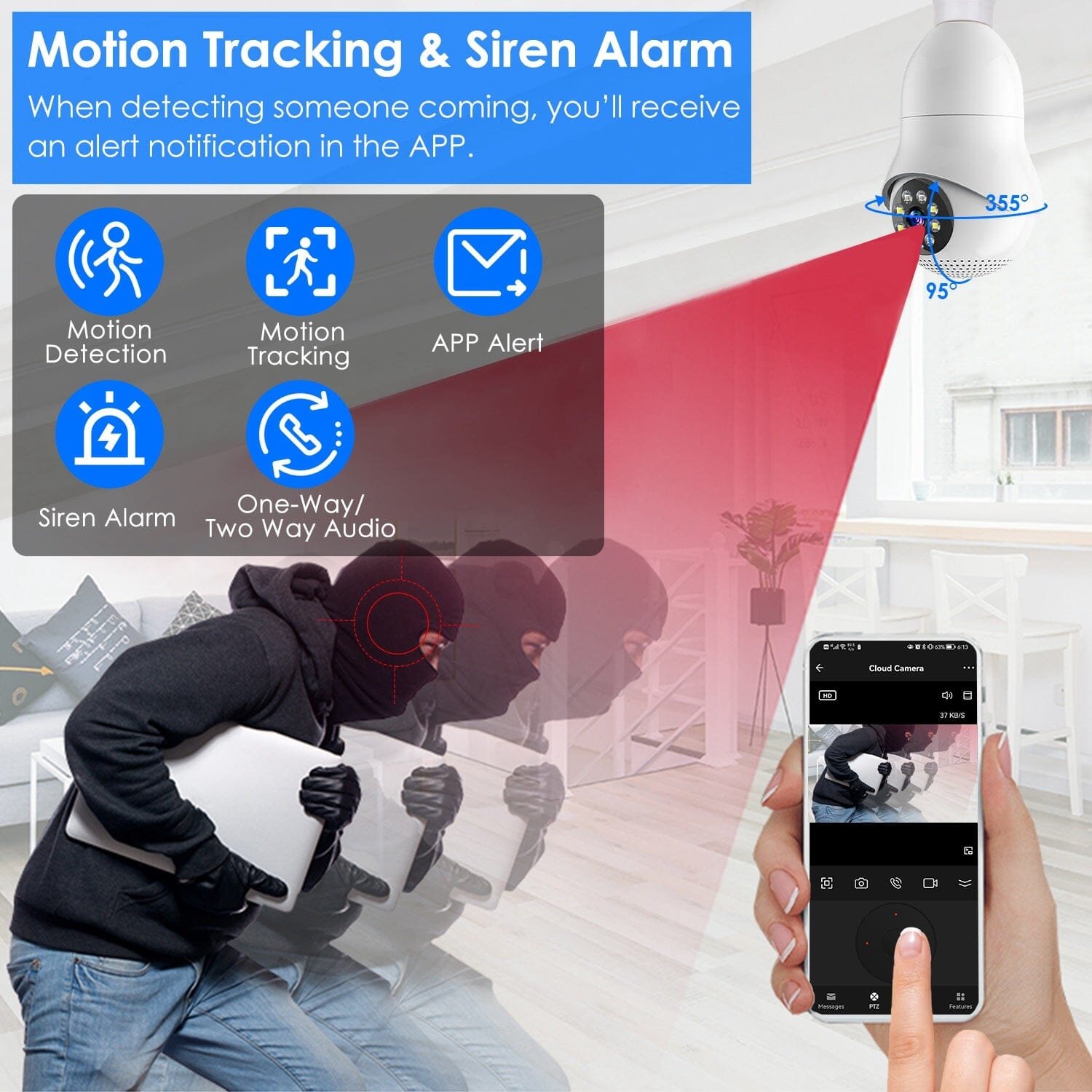 E27 WiFi Bulb Camera 1080P FHD WiFi IP Pan Tilt Security Surveillance Camera - Image 9