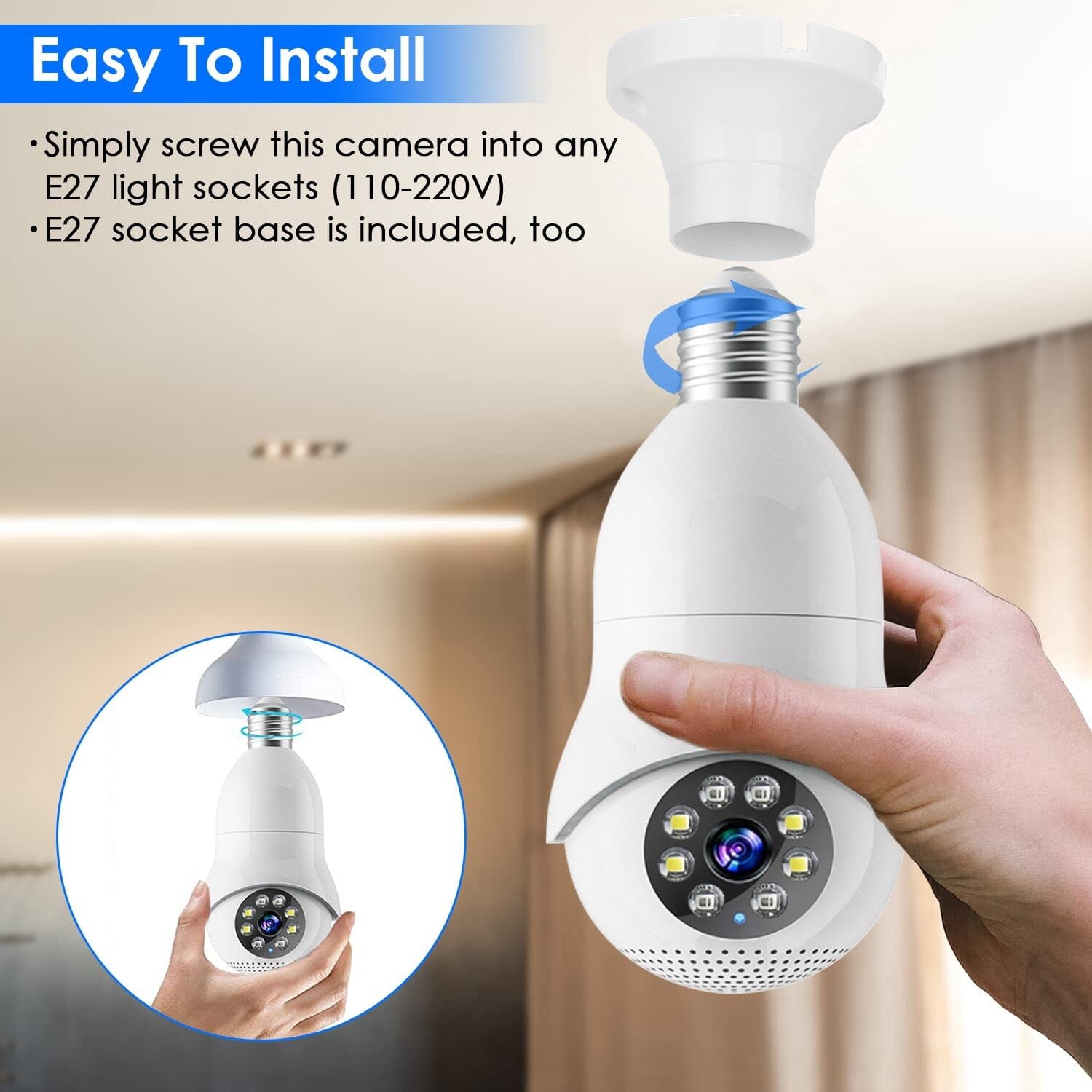E27 WiFi Bulb Camera 1080P FHD WiFi IP Pan Tilt Security Surveillance Camera - Image 10