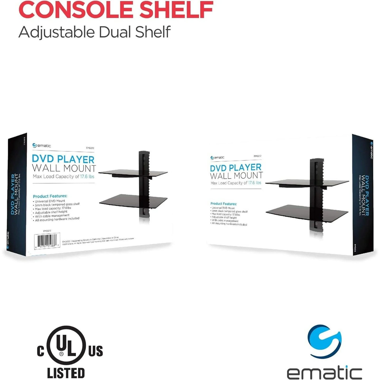 Ematic EMD212 Adjustable 2 Shelf for DVD Player, Cable Box, with HDMI Cable - Image 10