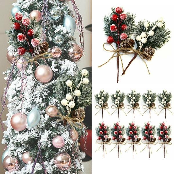 Fake Snow Frost Pine Branch Cone Berry Holly Christmas Tree Christmas Ornament
