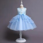 Girls' Patchwork Mesh Bow Party Dress