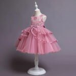 Girls' Patchwork Mesh Bow Party Dress - Image 3
