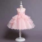 Girls' Patchwork Mesh Bow Party Dress - Image 2