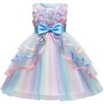 Girl's Rainbow Tulle Lace Dress - Image 7