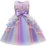 Girl's Rainbow Tulle Lace Dress - Image 13