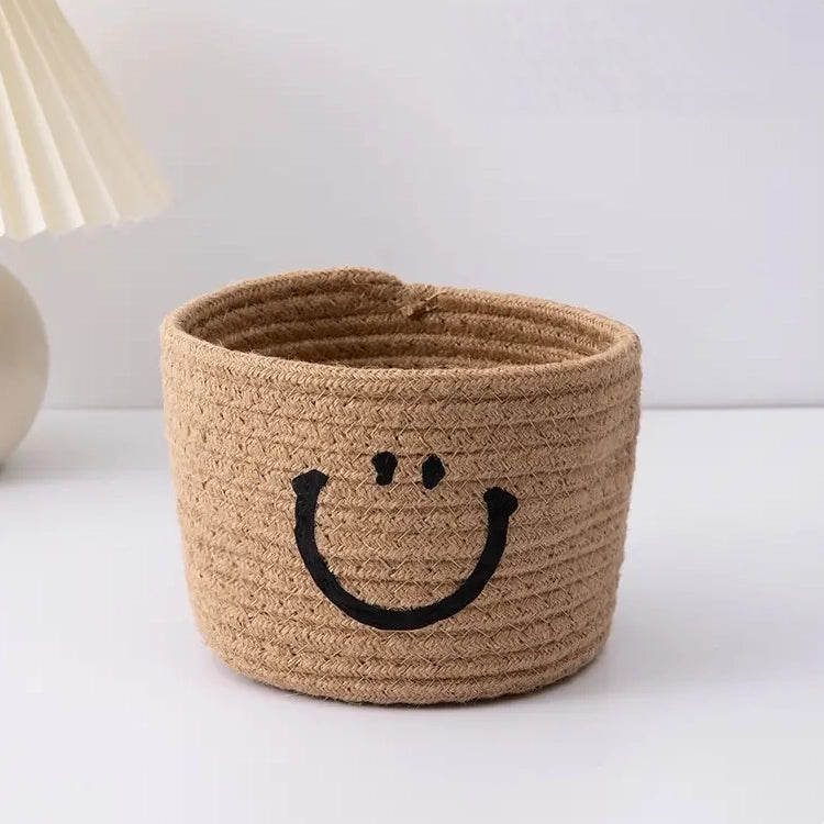 happy-face-woven-storage-basket-closet-storage-brown-dailysale-761327.webp Happy Face Woven Storage Basket - Image 1
