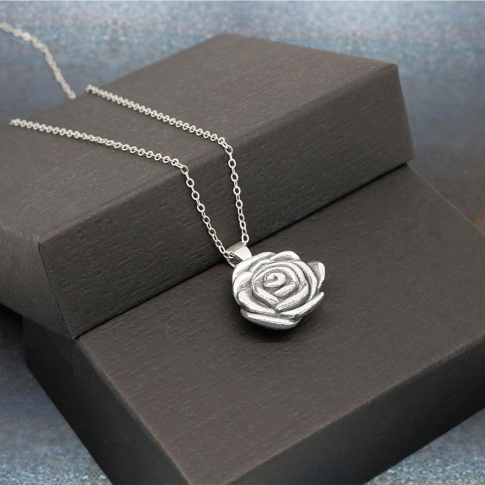 Italian Sterling Silver Artisan Rose Flower Necklace by Verona