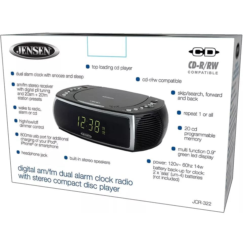 Jensen JCR-322 Modern Home CD Tabletop AM/FM Radio CD Player Dual Alarm Clock (Refurbished) - Image 5
