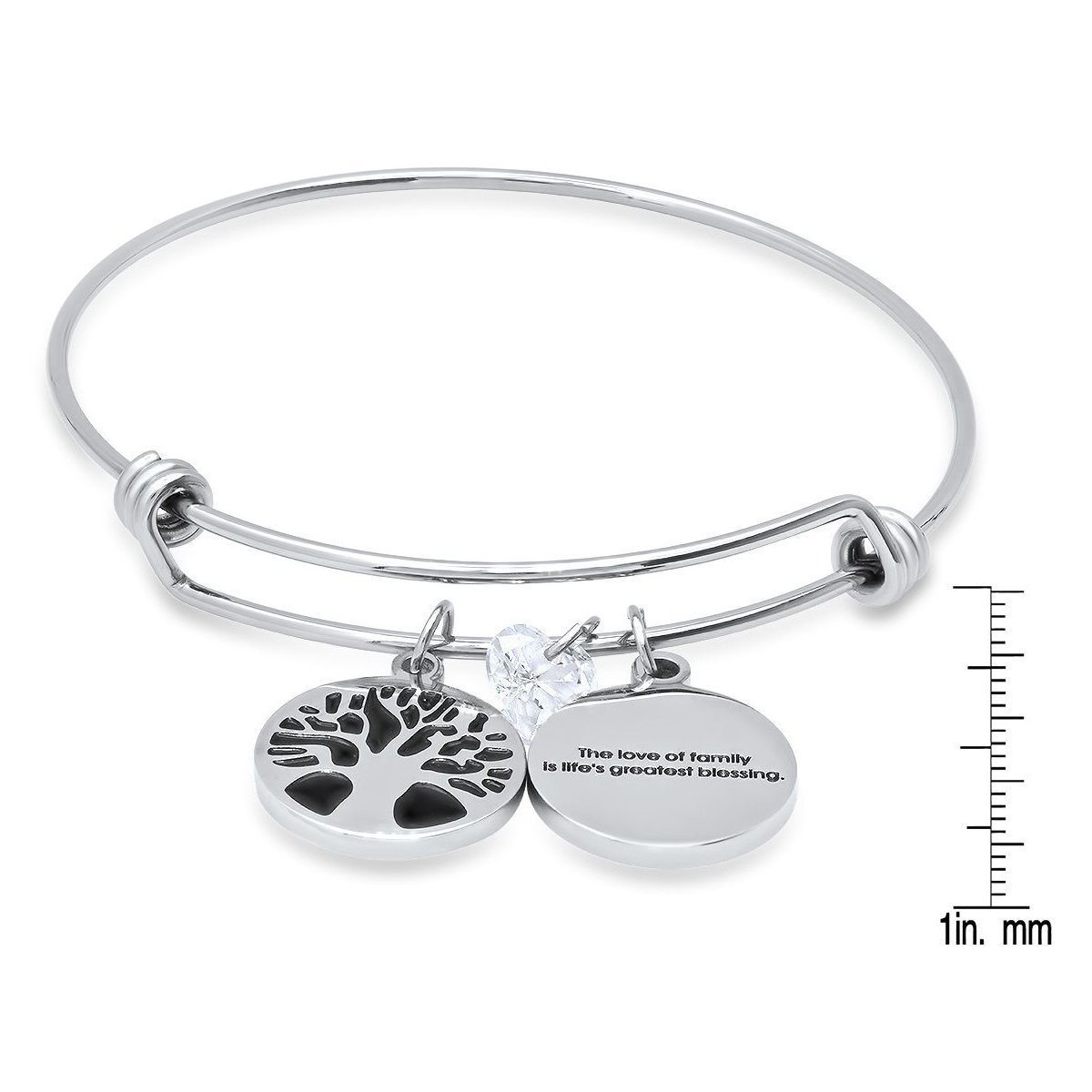 Ladies Stainless Steel The Love of Family, Tree of Life and Heart Shape Swarovski Crystal Bangle - Image 3