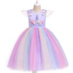 Little Girls' Dress Unicorn Rainbow Patchwork Colorful Tulle Dress - Image 2
