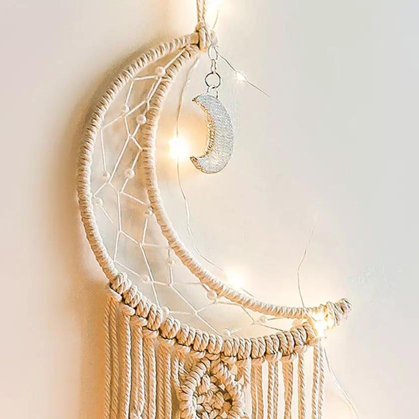 Macrame Woven Wall Hanging Boho Tapestry Moon Star Dreamcatcher Home Decor