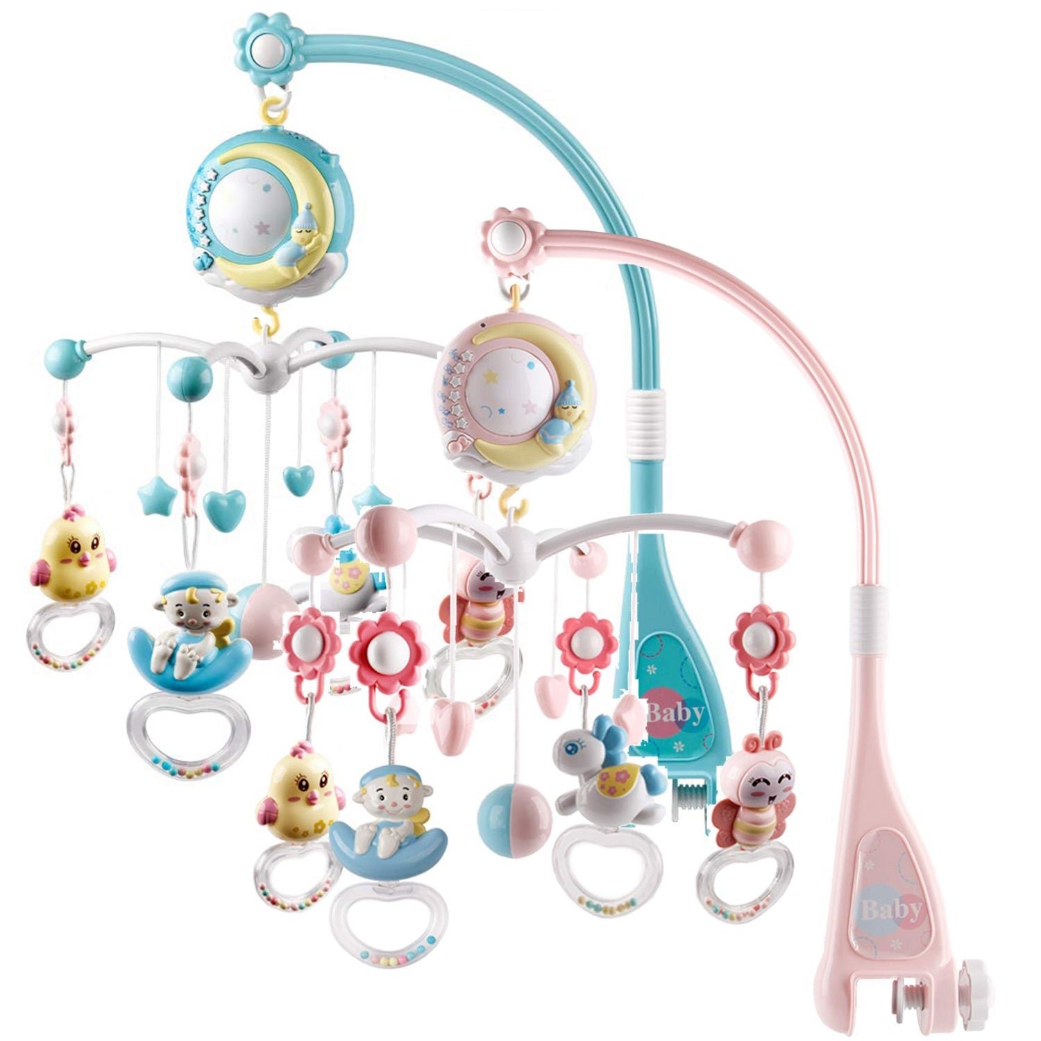 Mobile Star Projection Nursery Light Baby Rattle Toy with Music Box Remote Control