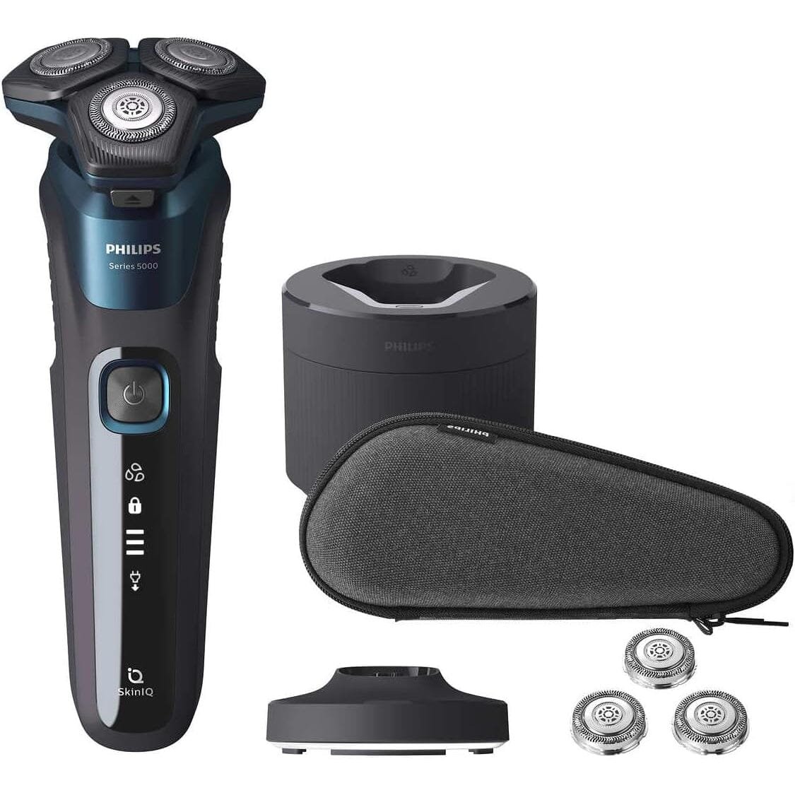 Philips Wet & Dry Shaver 5000 with SkinIQ Tech + Shave Heads, Charging & Cleaning Base (Refurbished)