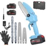 Portable Handheld Cordless Small Chain Saw Battery Powered with 2Pcs 2200mAh Rechargeable Batteries 4in/6in Chains for Pruning Trees Wood Cutting