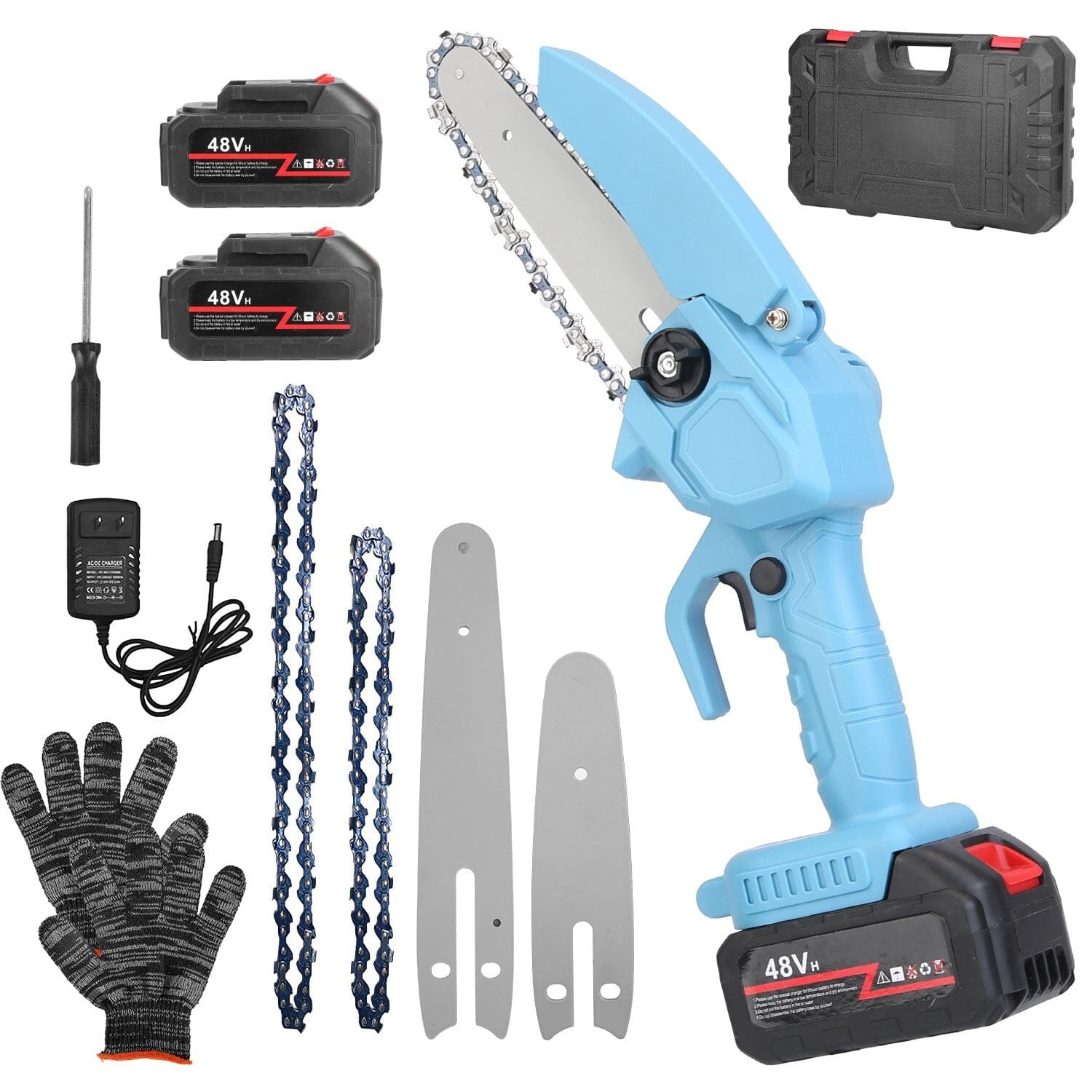 Portable Handheld Cordless Small Chain Saw Battery Powered with 2Pcs 2200mAh Rechargeable Batteries 4in/6in Chains for Pruning Trees Wood Cutting