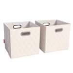 Set of 2: 11-13" Foldable Diamond Patterned Faux Leather Storage Cube Bins - Image 2