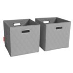 Set of 2: 11-13" Foldable Diamond Patterned Faux Leather Storage Cube Bins - Image 5