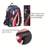 Shark Patterned Nylon Student Backpack - Image 8