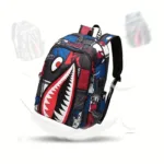 Shark Patterned Nylon Student Backpack - Image 10